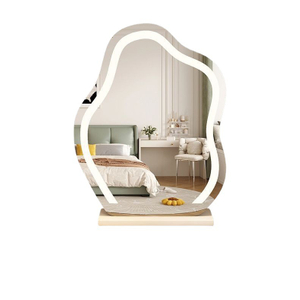 Luxury Irregular Wavy Cosmetics Mirror with Led Light Three Color Smart Touch Screen Desktop Cloud Vanity Mirror