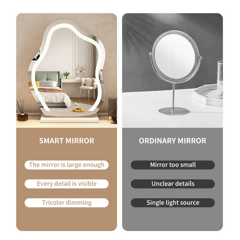 Luxury Irregular Wavy Cosmetics Mirror with Led Light Three Color Smart Touch Screen Desktop Cloud Vanity Mirror