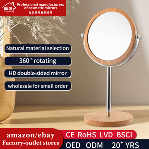 Factory Direct Custom Bamboo Frame Double Sided Circle Magnifying Makeup Facial Desk Mirror for Bedroom