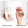 PU Handheld Desktop Small Makeup Mirror Folding Customizable Vanity Mirror Desktop Travel Cosmetics Mirror for Girls Gift