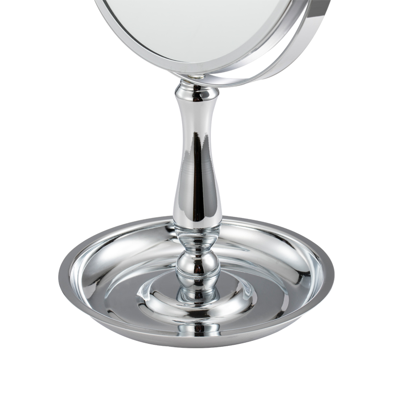 Chrome Dressing Table Mirror Circle Makeup Mirror With Storage Tray