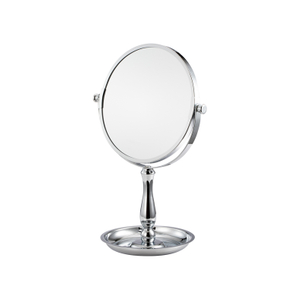 Chrome Dressing Table Mirror Circle Makeup Mirror With Storage Tray