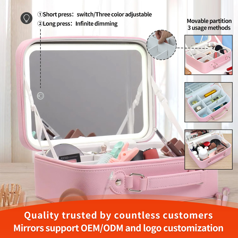Makeup Case With Led Light Mirror New Products Storage LED Mirror And Family Use led Mirror With Backlight