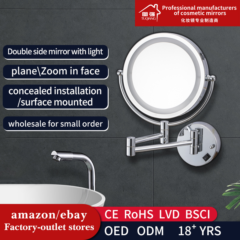 Extendable 2-Sided Vanity Mirror With Light Wall Mounted Shaving Mirror