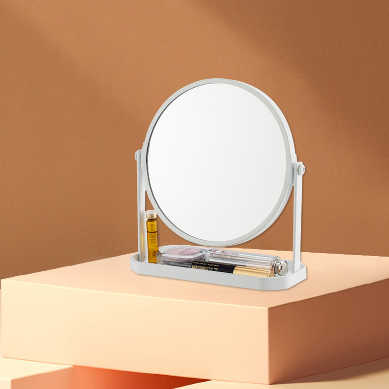 Custom Palstic Circle Decorative Shower Makeup Mirror With Storage Tray