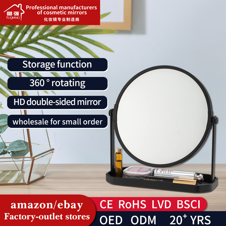 Convenient Metal Circle Storage Mirror 360 Swivel Tabletop Mirror And Standing Table Makeup Mirror