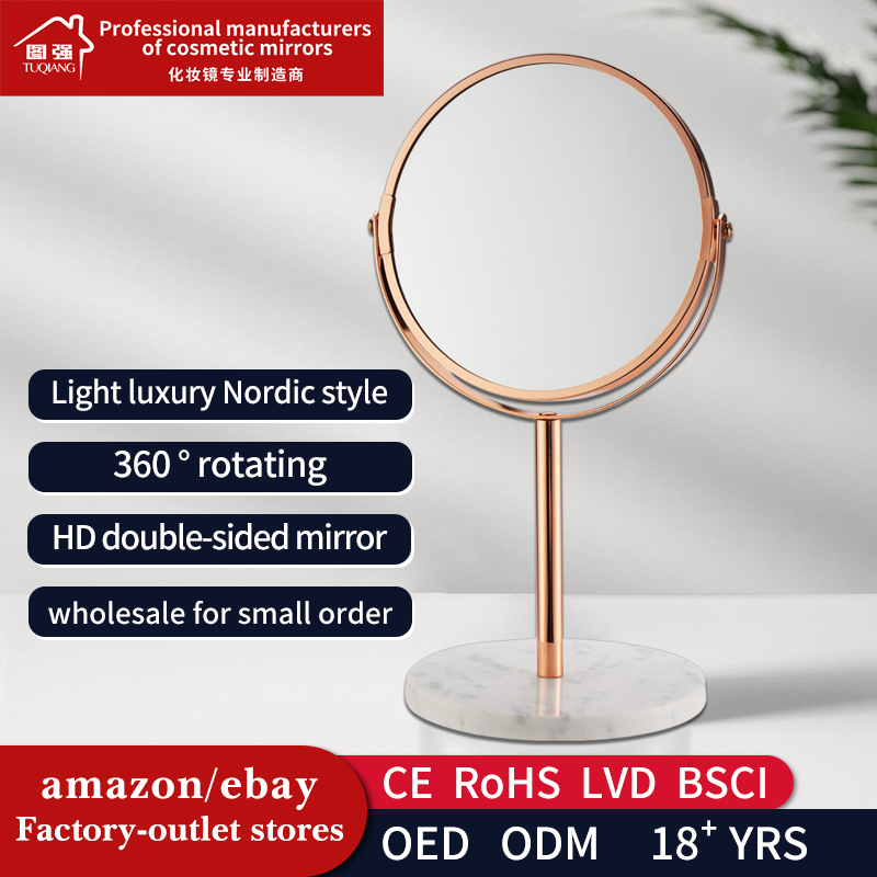 Tabletop Rose Gold Vanity Mirror Beauty Round Mirror With 2X Magnifying