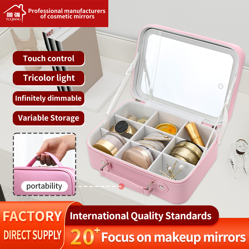 Custom Professional Travel Makeup Bag with LED Mirror Square PU Material From Chinese Supplier-Wholesale Options Available